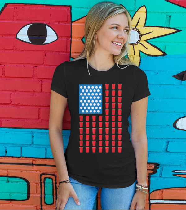 Red Solo Cup American Beer Pong Flip Cup Flag T-Shirt