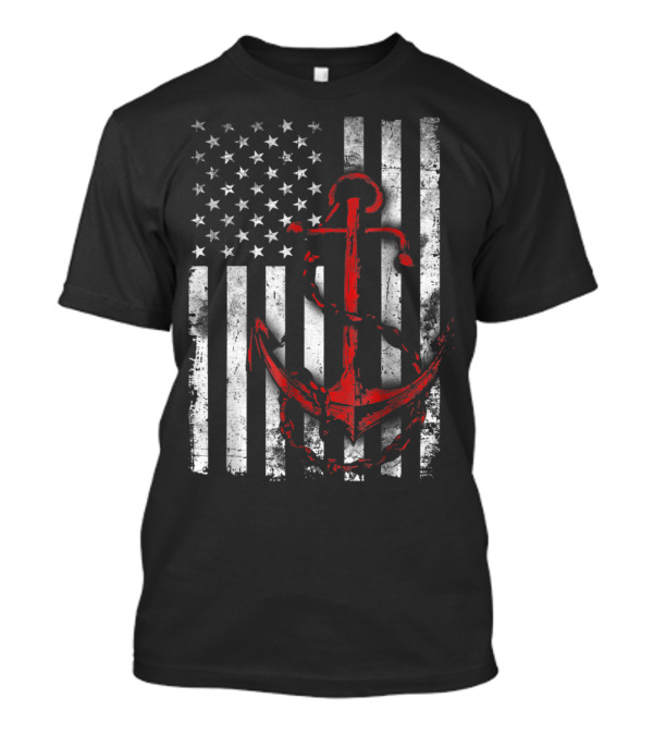 American Flag Red Anchor Patriotic Military T-Shirt