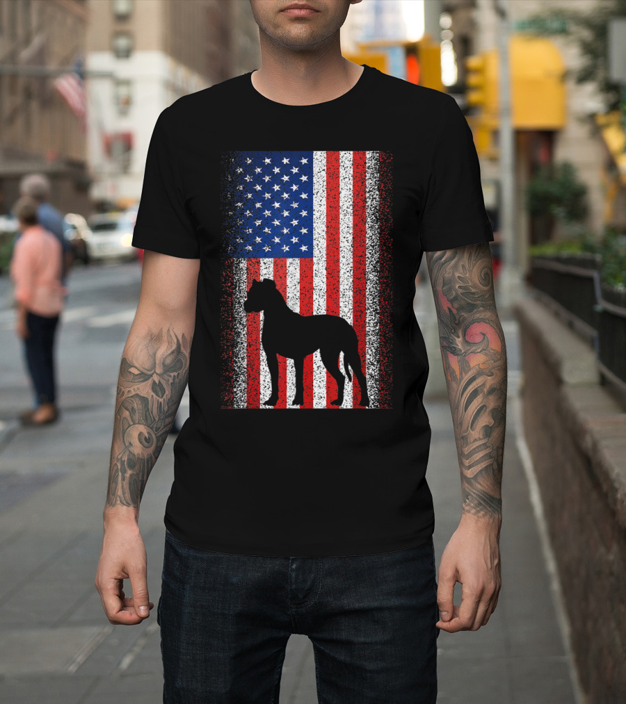 American Flag With Boxer Dog Silhouette For Patriotic Dog Lovers T-Shirt