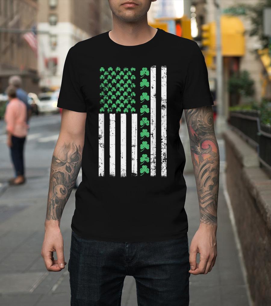 American Flag St Patricks Day Vintage Shamrock T-Shirt