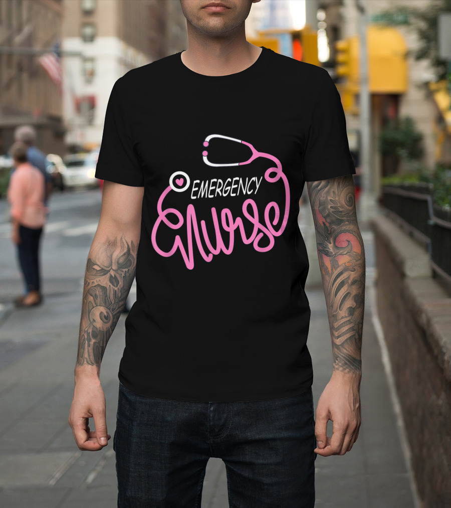 Emergency Nurse Pink Stethoscope Heart T-Shirt