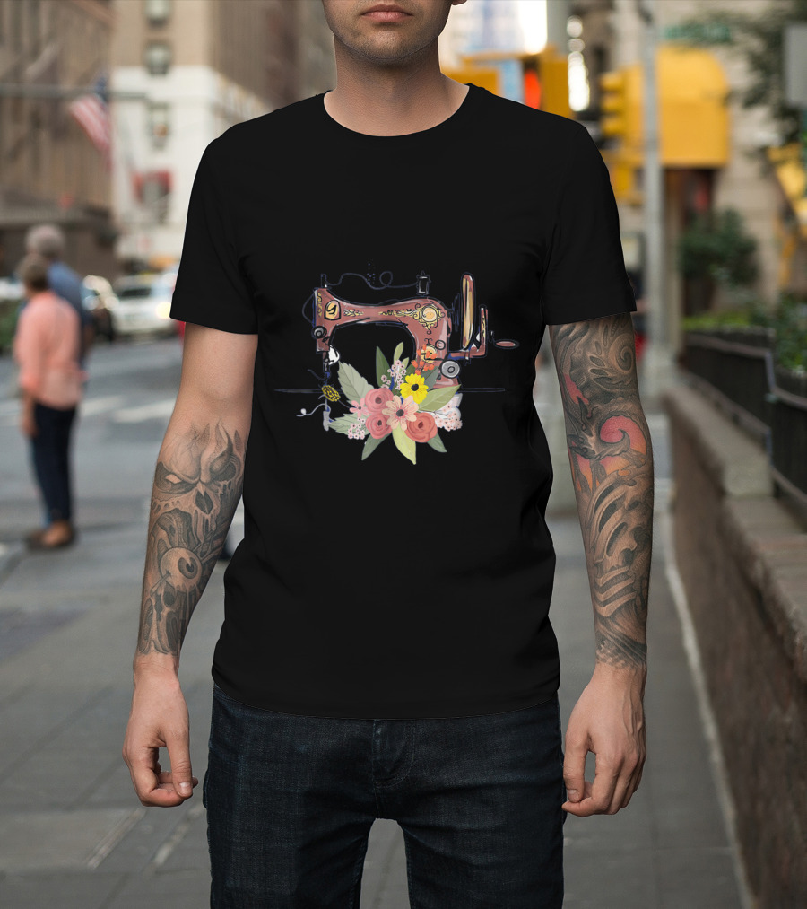 Antique Sewing Machine Floral Design for Crafting and Quilting T-Shirt