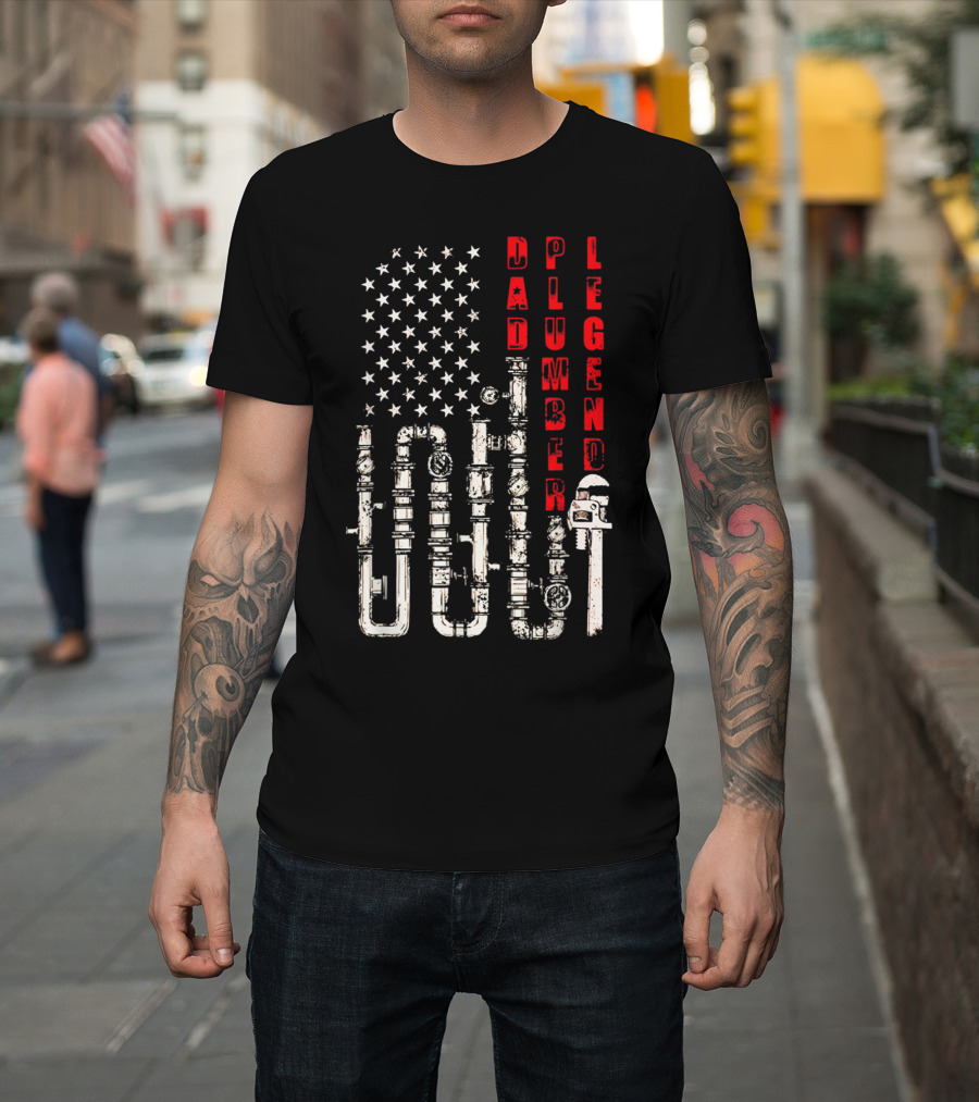 Father's Day Dad Plumber Legend American Flag Pipe T-Shirt