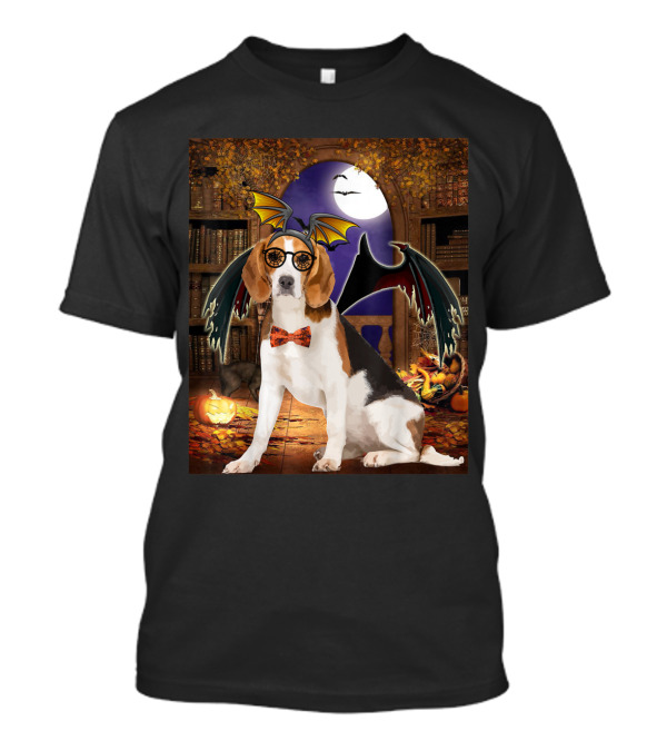 Happy Halloween Beagle Devil Dog With Bat Wings And Pumpkin T-Shirt