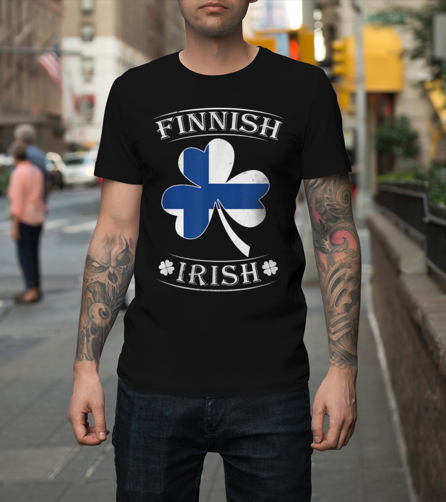 FINNISH IRISH Shamrock with Blue Cross Flag T-Shirt