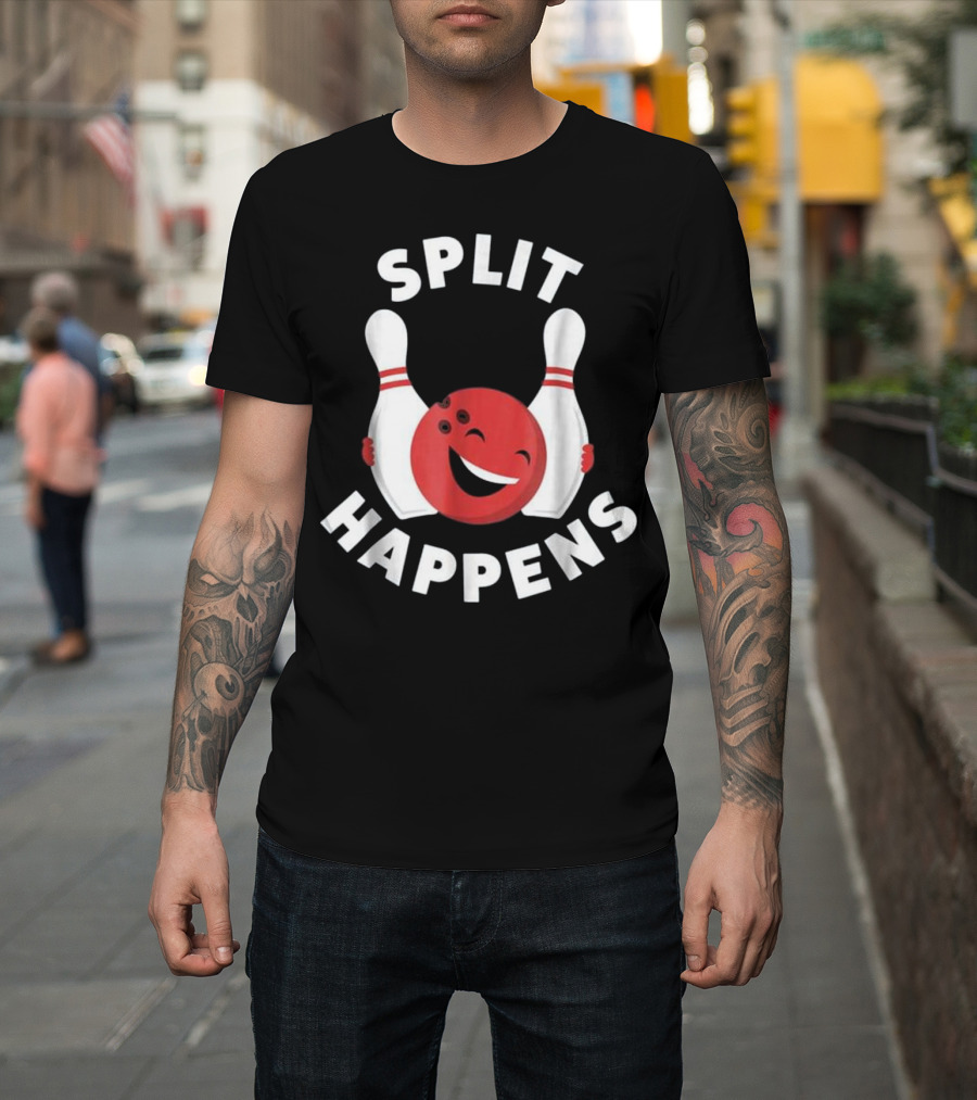 Split Happens Bowling Humor with Smiling Ball and Pins T-Shirt