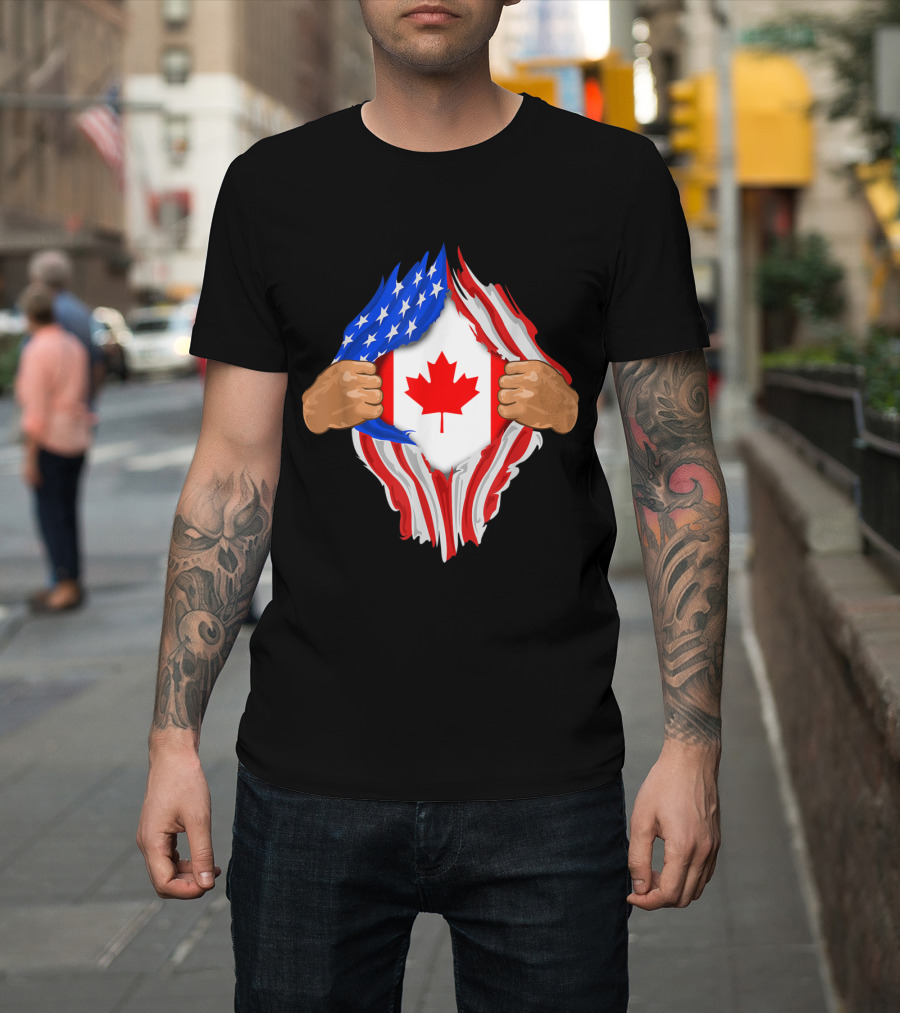 American Flag Unveiling Canadian Maple Leaf Inside Me T-Shirt