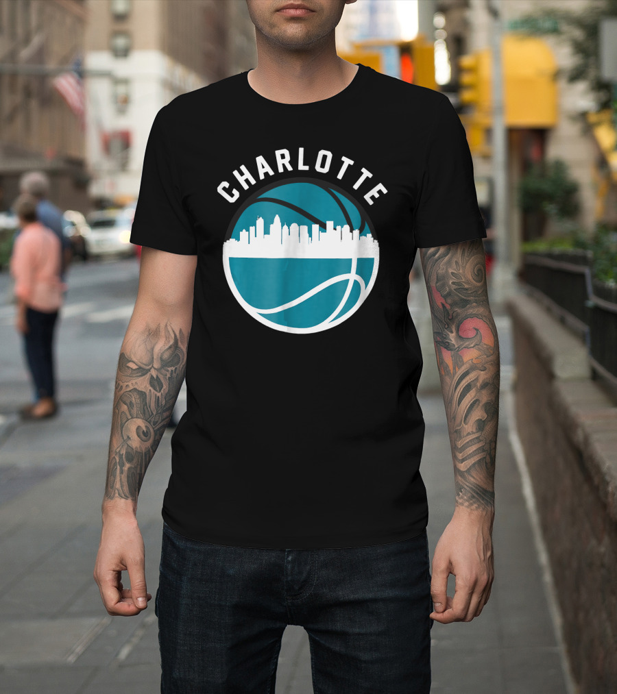 Charlotte Cityscape Basketball Skyline Vintage T-Shirt