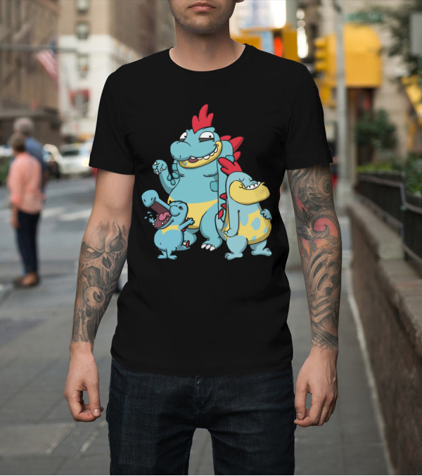 Shirt: Cavemen Crocodiles Evolution Trio Cartoon T-Shirt Cavemen Crocodiles Evolution Trio Cartoon T-Shirt