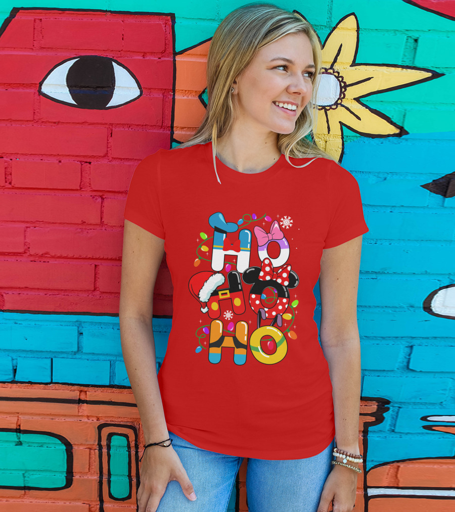 HO HO Christmas Lights Mickey Minnie Disney Holiday T-Shirt