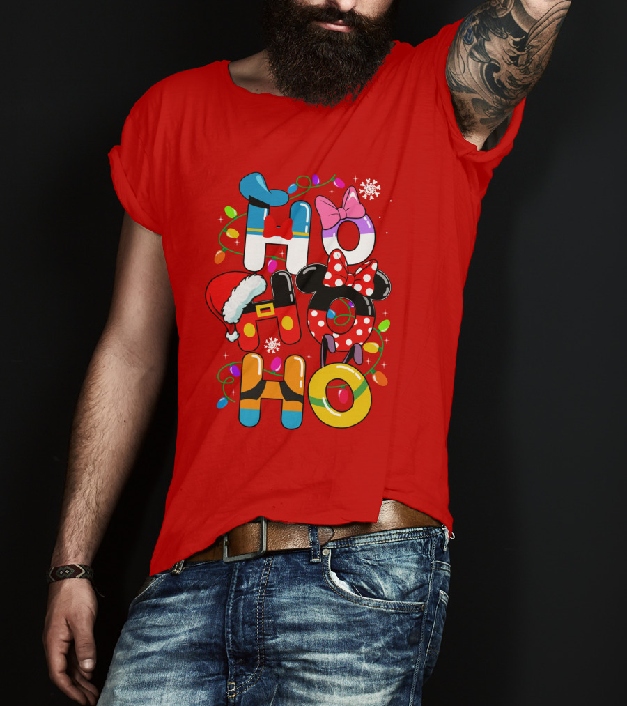 HO HO Christmas Lights Mickey Minnie Disney Holiday T-Shirt