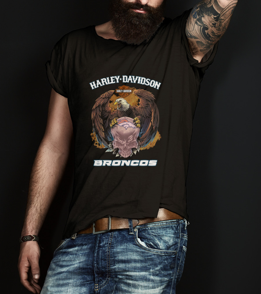 Harley Davidson Motor Cycles Eagle Broncos T-Shirt