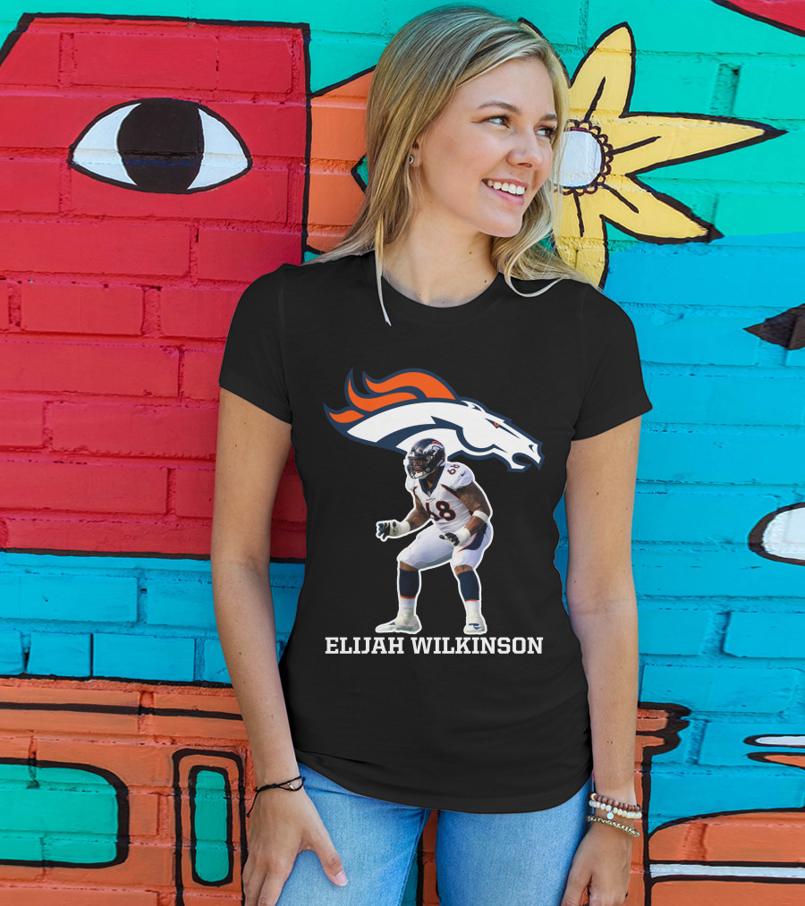 Denver Broncos Elijah Wilkinson Football Player Action T-Shirt
