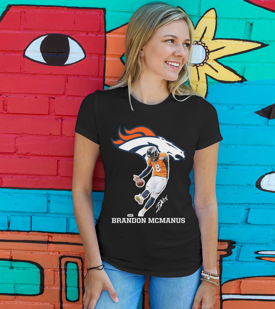 Denver Broncos Brandon McManus Football Kick Signature T-Shirt