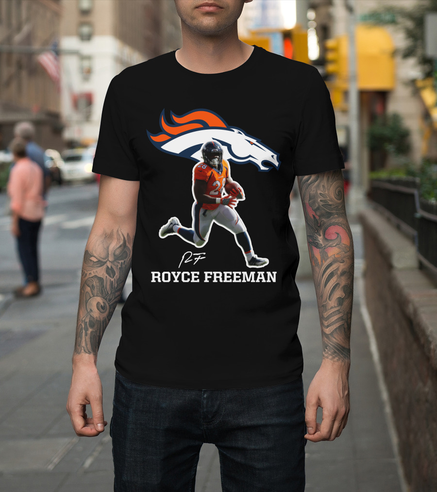 Royce Freeman Denver Broncos Football Player NFL Running Back Signature T-Shirt