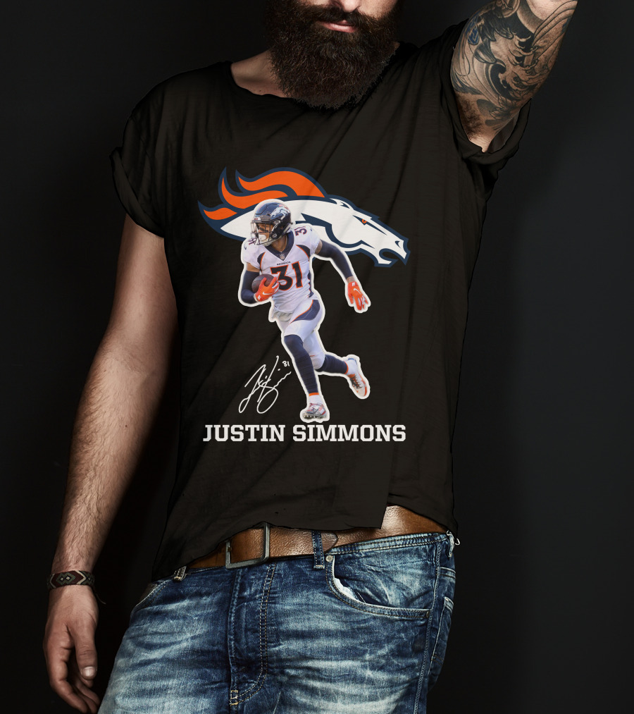 Justin Simmons Denver Broncos Football Player 31 Signature T-Shirt