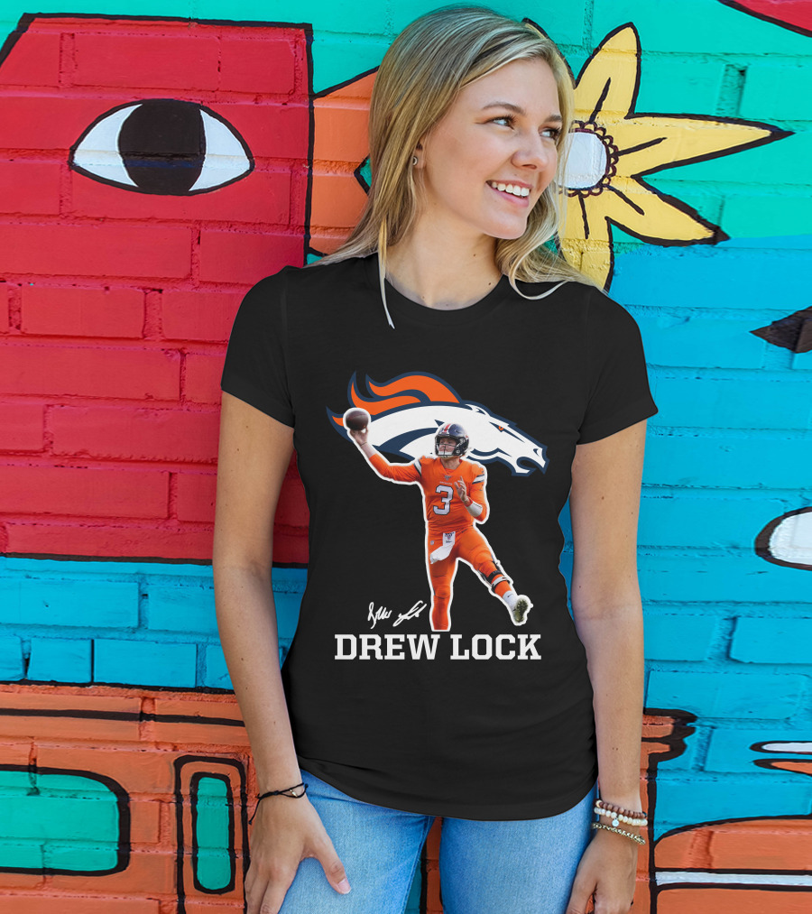 Drew Lock Denver Broncos Quarterback Signature NFL Football T-Shirt