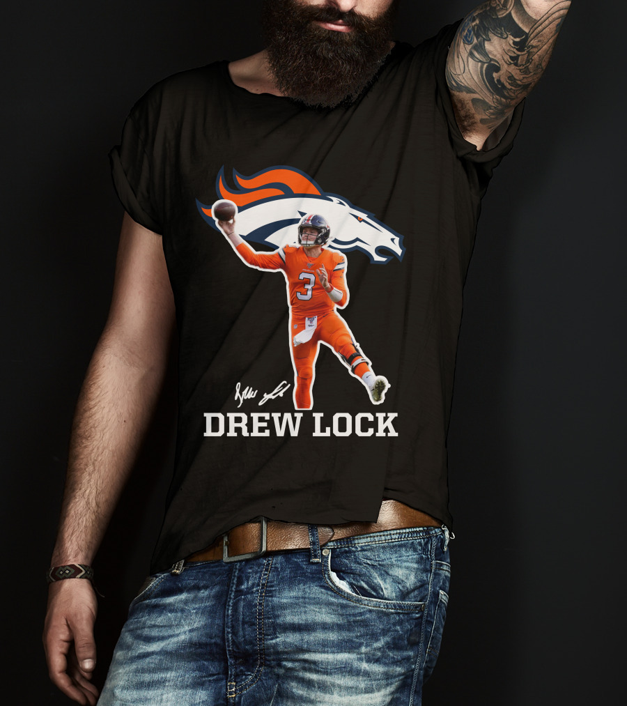 Drew Lock Denver Broncos Quarterback Signature NFL Football T-Shirt
