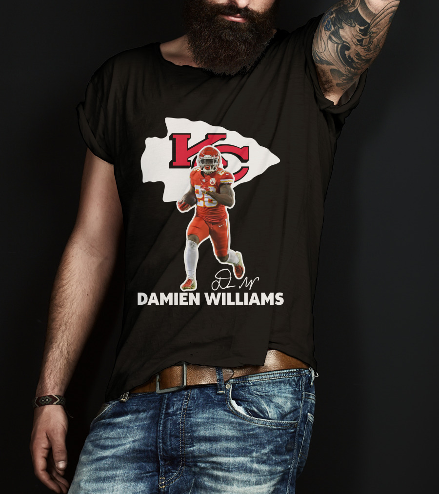 Kansas City Chiefs Damien Williams Football Player Action Signature T-Shirt