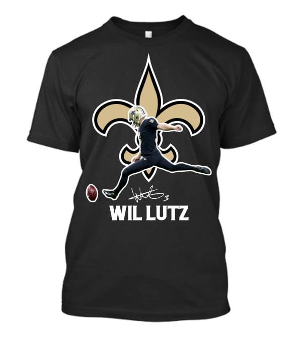 Wil Lutz New Orleans Saints Kicking Action Fleur-de-Lis T-Shirt