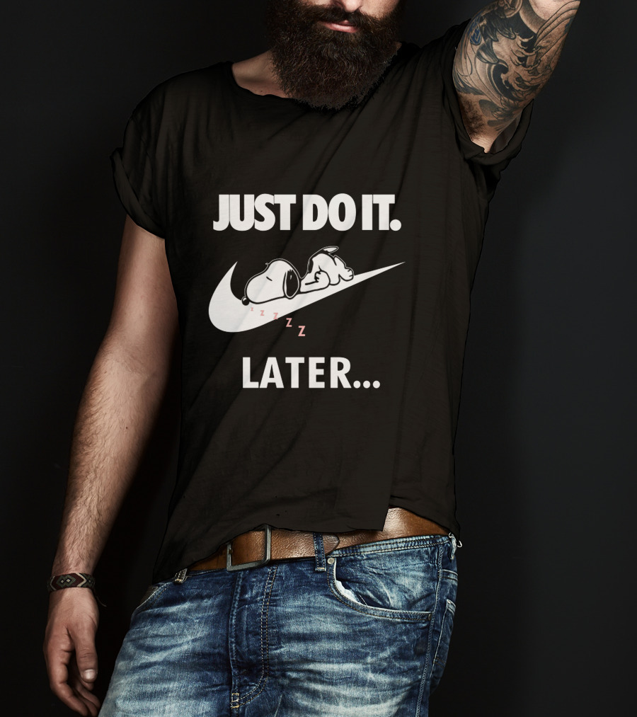 Snoopy Just Do It Later Nike Swoosh T-Shirt