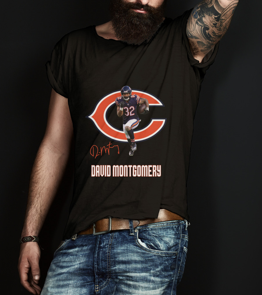 Chicago Bears 32 David Montgomery Signature T-Shirt