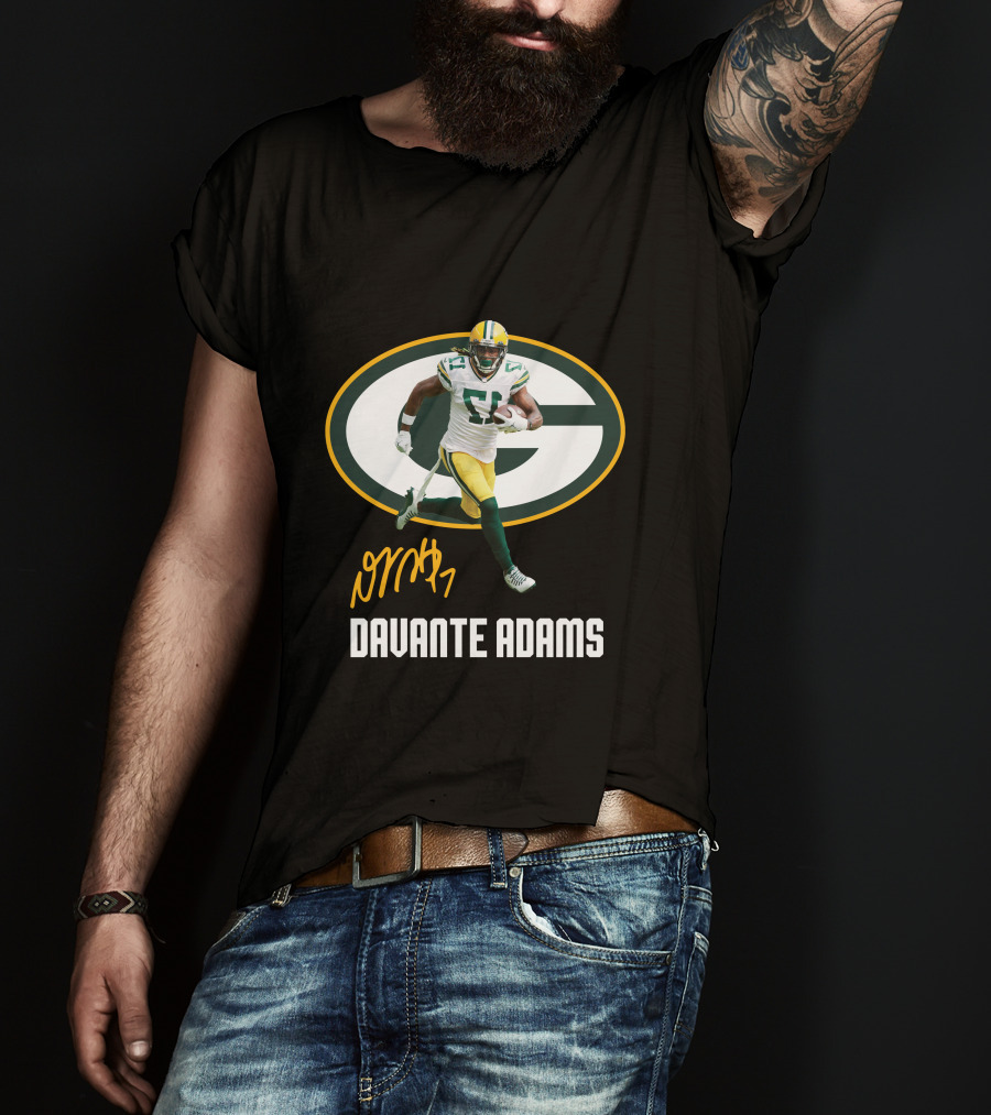 Davante Adams Green Bay Packers G Logo With Signature T-Shirt