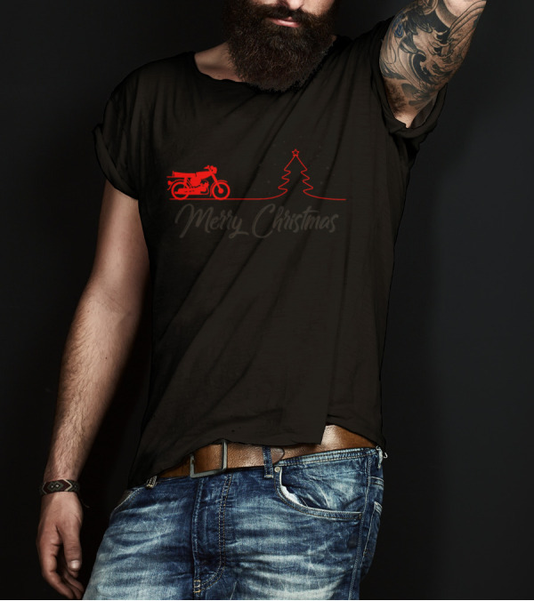 Merry Christmas Simson Red Moped Tree Line T-Shirt