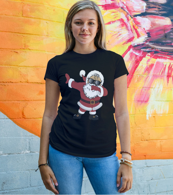 Dabbing Santa Pug With Sunglasses In Christmas T-Shirt