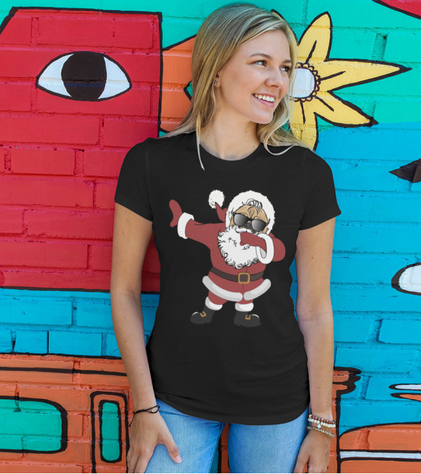Dabbing Santa Pug With Sunglasses In Christmas T-Shirt