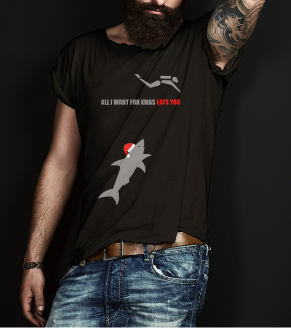 All I Want For Xmas Eats You Diver Santa Shark T-Shirt