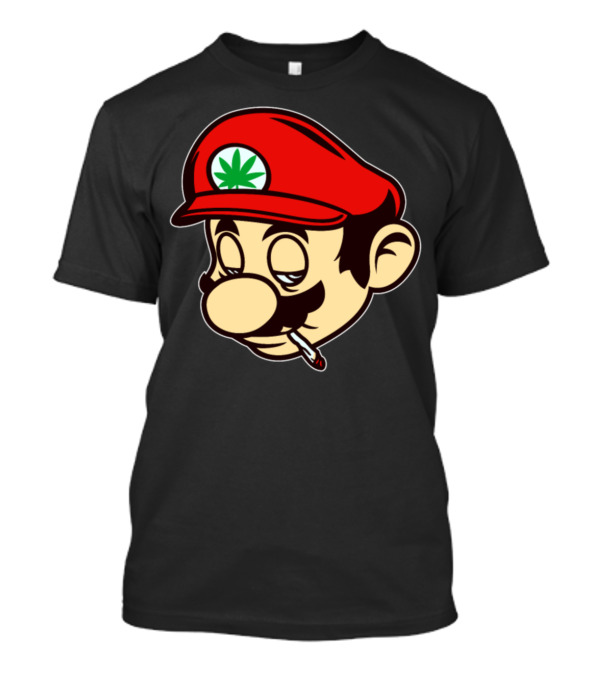 Mario Smoking Marijuana Weed Leaf Hat T-Shirt