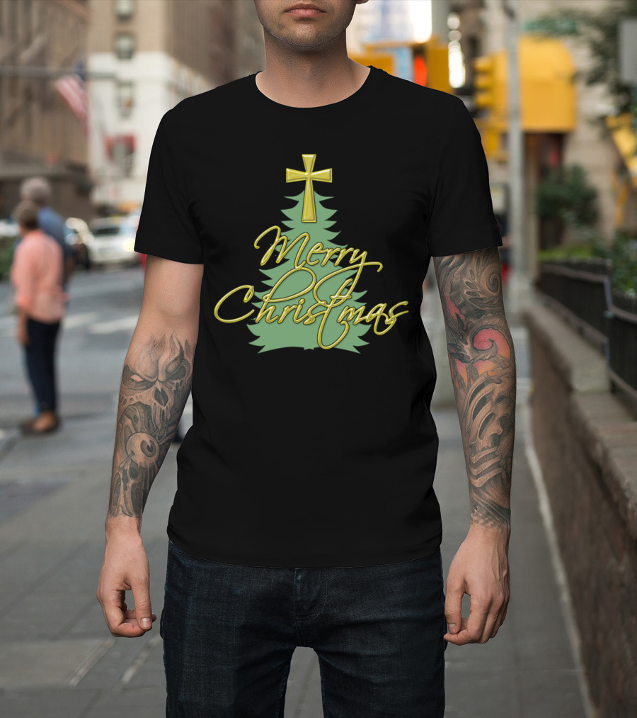 Merry Christmas Christian Cross Tree T-Shirt