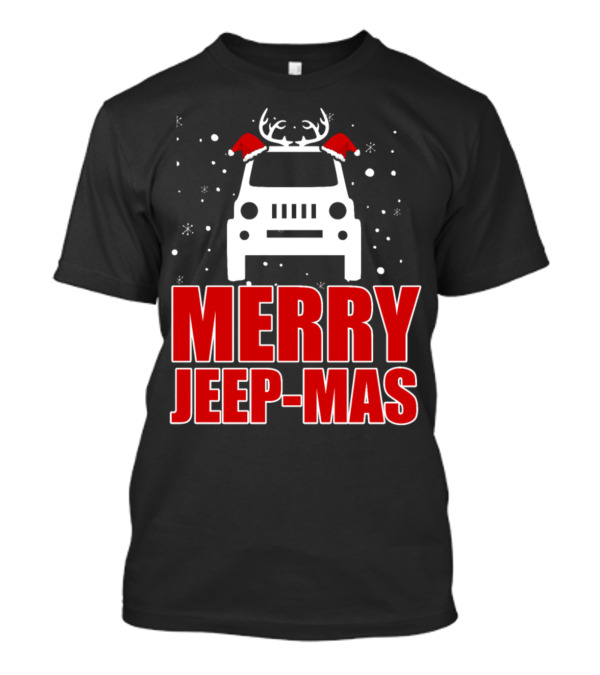 Merry Jeep-Mas Christmas Jeep Reindeer With Antlers And Santa Hats T-Shirt