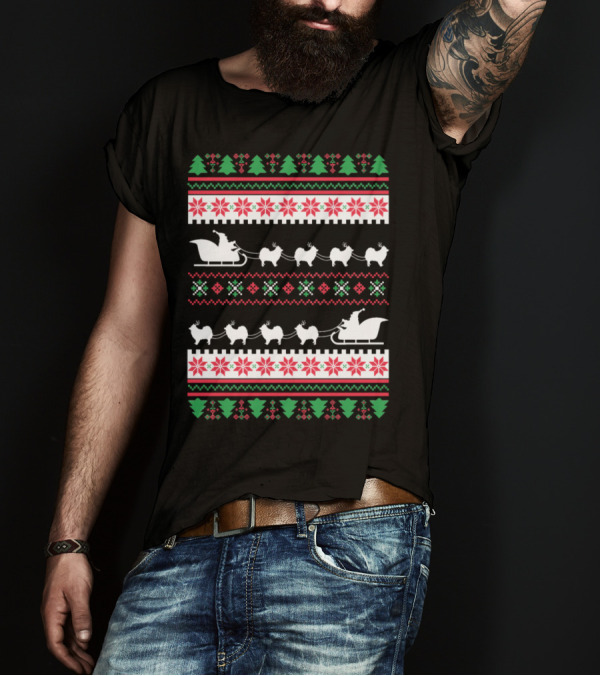 Pomeranian Santa’s Reindeer Ugly Christmas T-Shirt