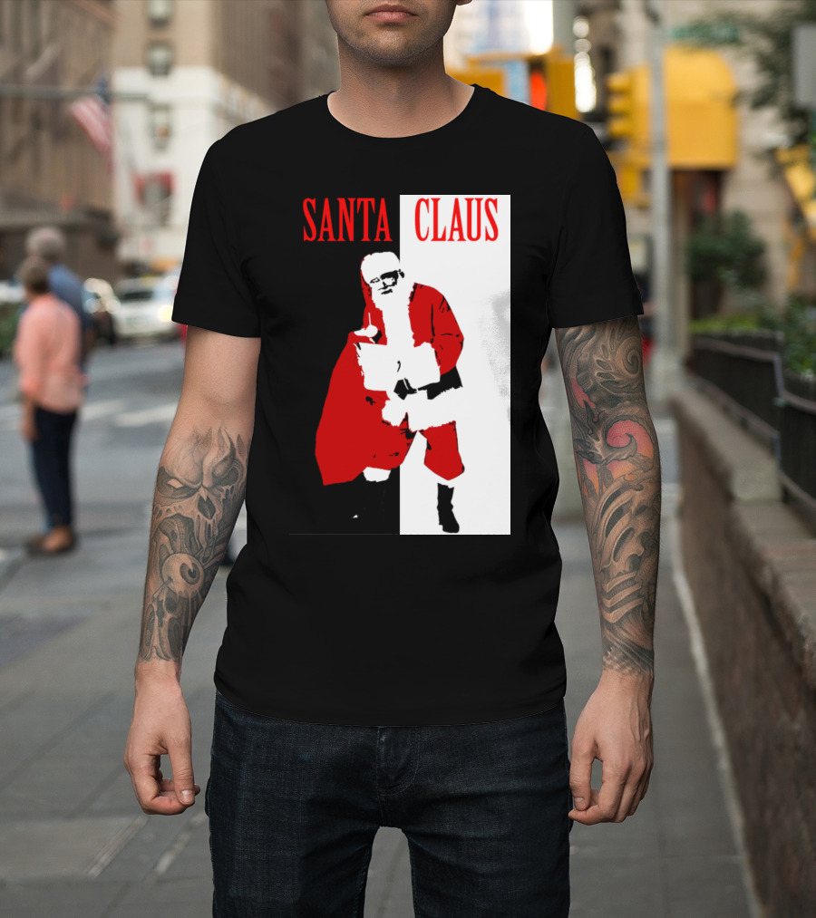 Santa Claus Black and White Red T-Shirt