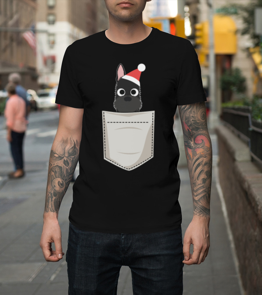 Pocket Scottish Terrier in Santa Hat T-Shirt