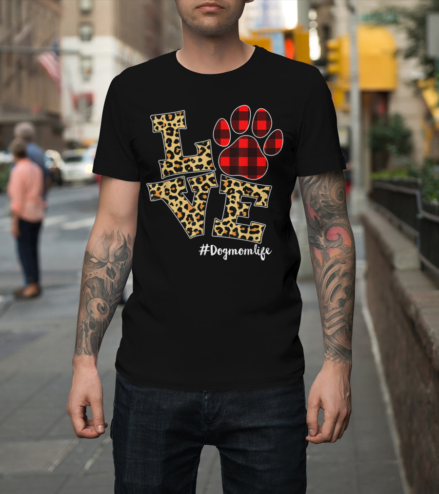 Buffalo Plaid Leopard Love Dog Mom Life T-Shirt