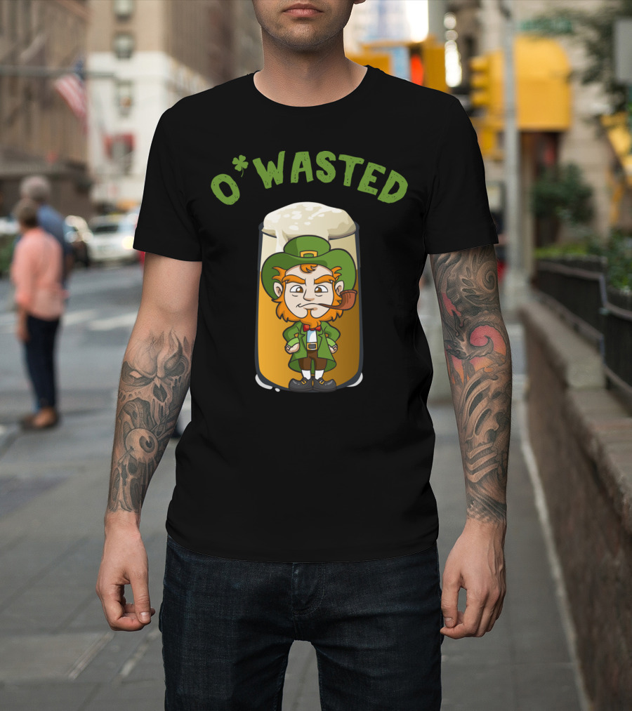 O'Wasted St Patrick's Day Leprechaun Beer Glass T-Shirt