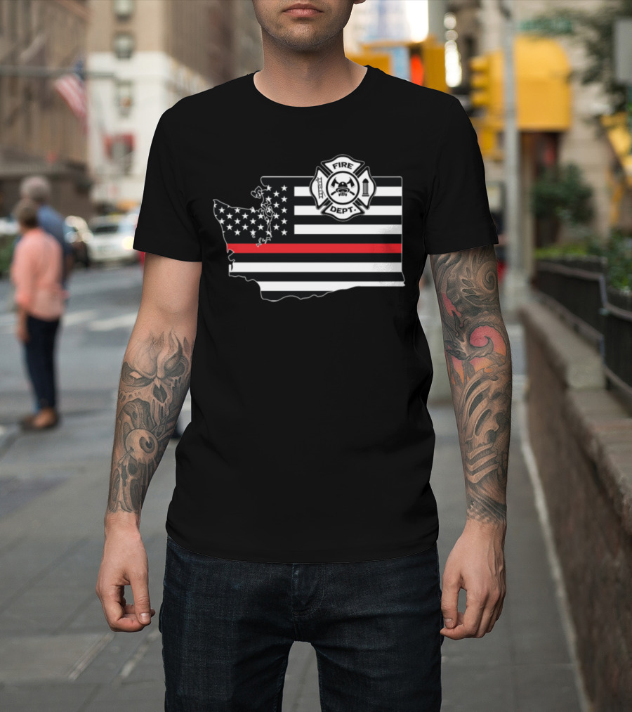 Washington State Fire Dept Shield Thin Red Line Flag T-Shirt
