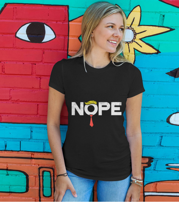 Nope Donald Trump Wig Red Tie Funny Anti Trump T-Shirt