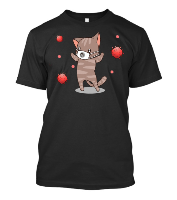 Cute Cat With Mask Battling Viruses T-Shirt