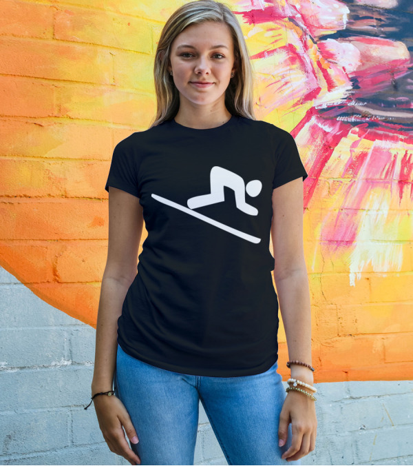 Downhill Skiing Icon Silhouette Simple White T-Shirt