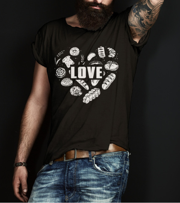 Baker Love Heart Shaped Bread And Pastry T-Shirt