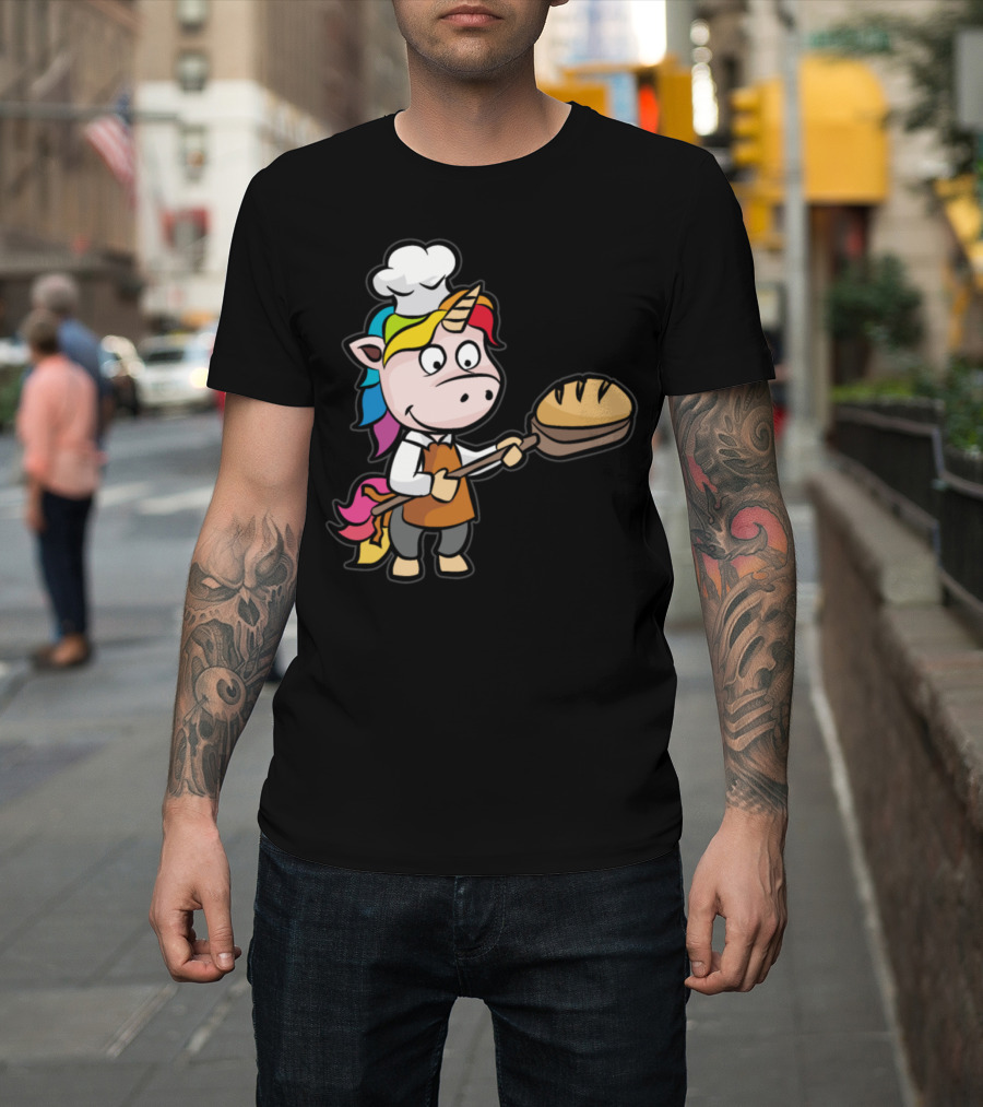 Unicorn Chef Baking Bread with Rainbow Mane and Chef Hat T-Shirt