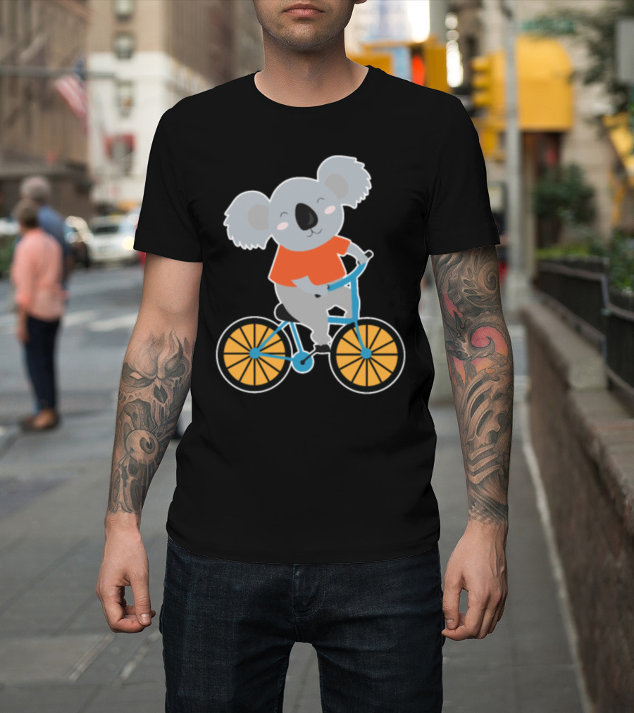 Bicycle with Koala Bear in Orange Shirt Riding Blue Bike T-Shirt