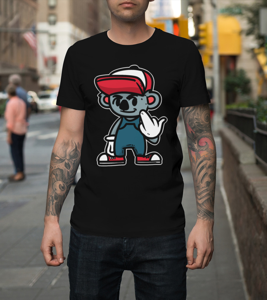 Koala Middle Finger Cartoon with Red Cap and Sneakers T-Shirt