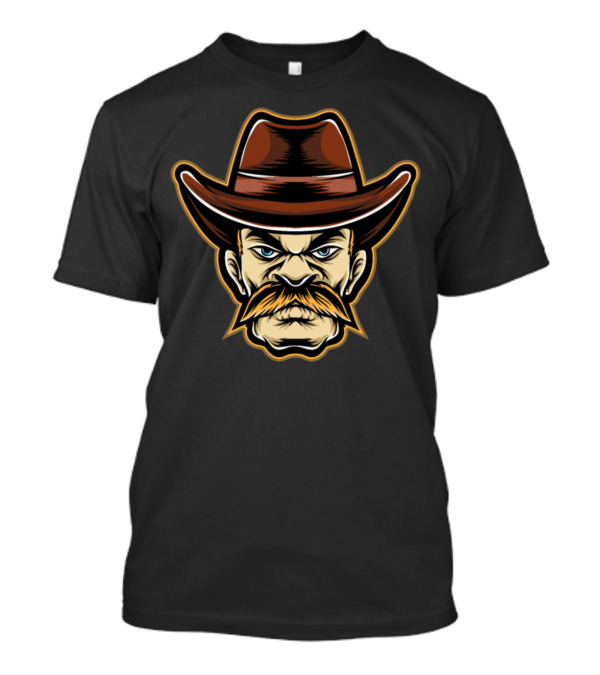 Cartoon Cowboys Fierce Mustached Cowboy Head T-Shirt