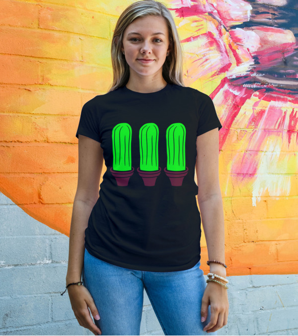 3 Small Cactus Flowerpot Sweet Green T-Shirt