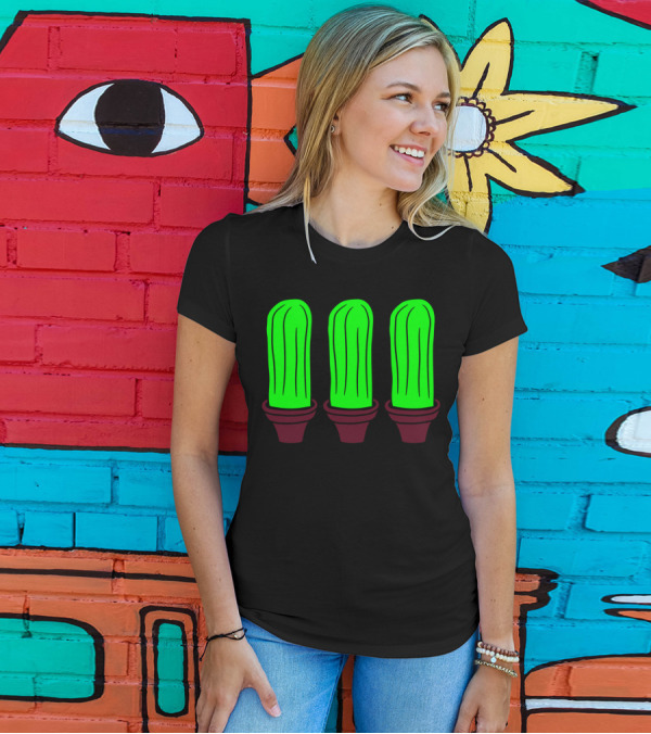 3 Small Cactus Flowerpot Sweet Green T-Shirt